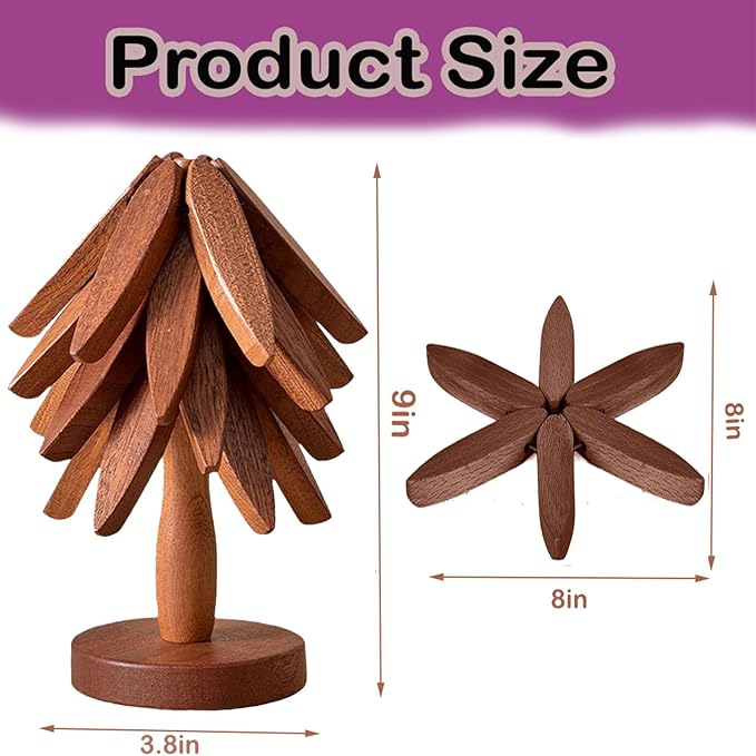 Tree Coasters Set of 4 - Wooden Trivets for Hot Dishes, Pot, Bowl, Coffee, Teapot (Brown-4)