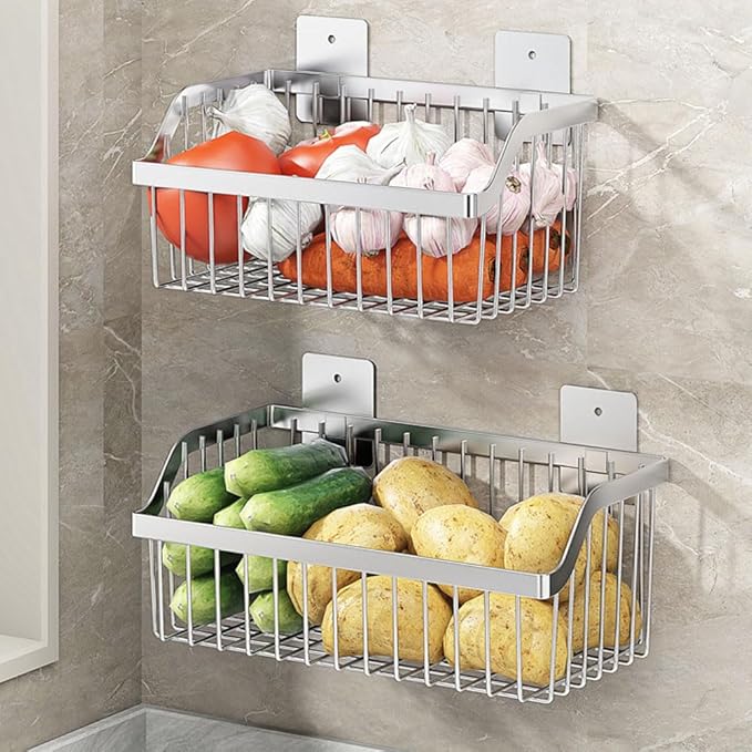 SUS304 Stainless Steel Mesh Basket, Large Wire Storage Organizer Basket, Multi-function Hanging Baskets for Kitchen Bathroom, L 15.75 Inch