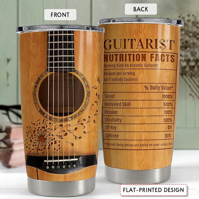 SANDJEST Guitar Tumbler Cup 20oz Insulated Stainless Steel Tumblers Coffee Travel Mug Gift for Musician Players Guitar Lovers