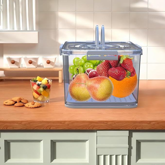 Bread Box with Lid and Handle,New Upgrade Time Recording Bread Storage Container for Kitchen Counter Airtight,Portable Large Bread Boxes for Homemade Breads, Toast, Bagel, Donut and Cookies(Grey)