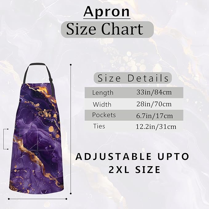 Purple Marble Apron,Oxford Fabric Adjustable Kitchen Apron with 2 Pockets,Waterproof Cooking Aprons for Men Women Mom Wife Dad,Ideal Gifts for Coffee,Shop,Baking,BBQ,Housewarming,28x33in