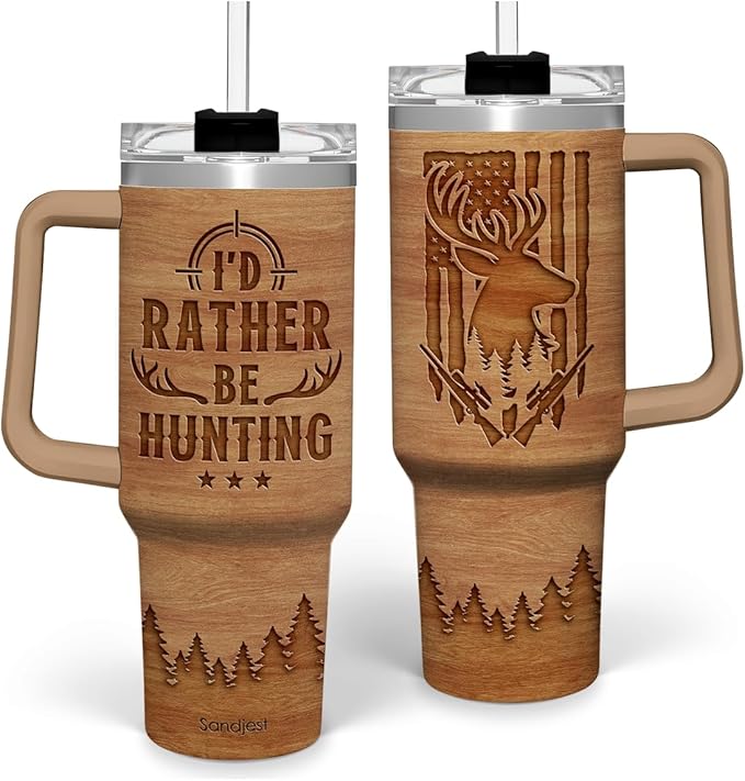 SANDJEST Hunting Tumbler Gift for Men, 40oz Stainless Steel Insulated Coffee Tumbler With Lid & Straw, Travel Cup Gift for Dad Husband, Christmas Birthday Father's Day