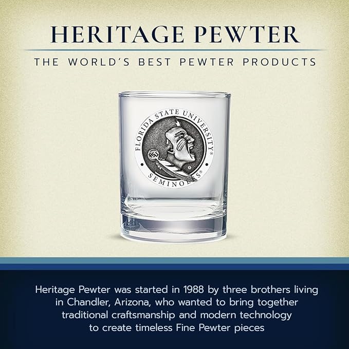 Heritage Pewter Florida State Double Old Fashion | Double Rocks Glass 14 OZ for Liquor | Expertly Crafted Pewter Glass