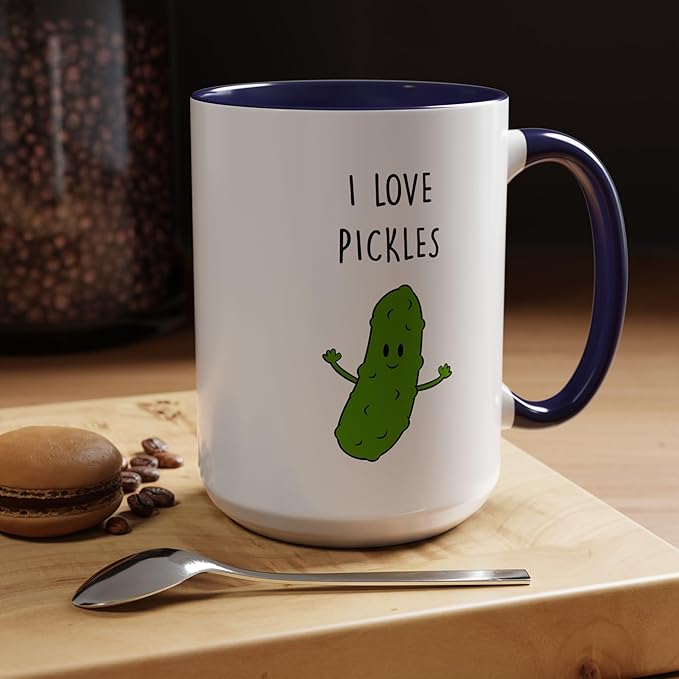 Cute Pickle Lovers Coffee Mug - I Love Pickles, Black Accent Mug, Funny Gift for Veggies Fans, Kitchen Decor, Unique Ceramic