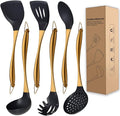 Kitchen Utensils Set, Large Non-stick Silicone Cooking Utensils Set 6 Pcs,Made of 446°F Heat Resistant Food Grade Silicone and Stainless Steel Handles,Easy to Clean Kitchen Gadgets Set (Gold)