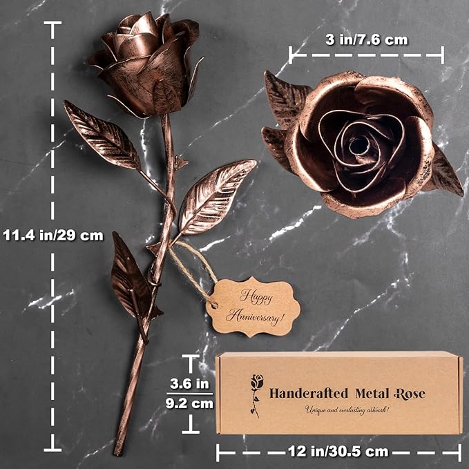 7 Year Anniversary Copper Gift for Her - Metal Rose Copper Gift for Wife 7th Wedding Anniversary for Him Husband Couples, Everlasting Flower 22nd 22 Year Handcrafted Love Stained Artwork