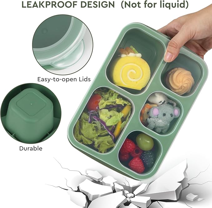 Bento Box Adult - Snack Box Containers 4 Pack, 5 Compartment Lunchables Containers for Kids/Adults, Meal Prep Container Reusable for Travel (Unisex)
