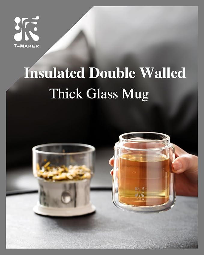 ZENS Modern Small Glass Infuser Teapot, Magic One Touch Drip Tea Pot Infusers for Loose Tea Diffuser, Cool Herbal Teapot with 200ml insulated Cup and Portable Gray Tea Kits for Tea Lovers Gifts