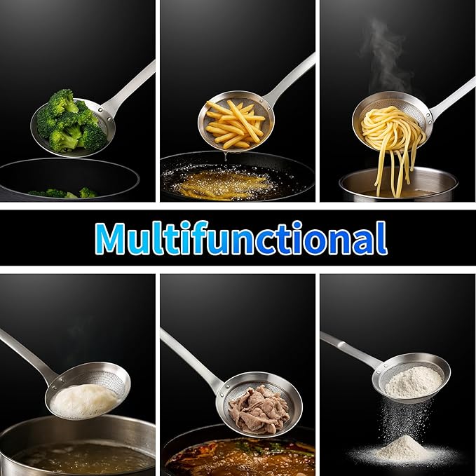 TBWHL Multi-functional Hot Pot Fat Skimmer Spoon - Stainless Steel Fine Mesh Food Strainer for Skimming Grease and Foam DIA 3.7"