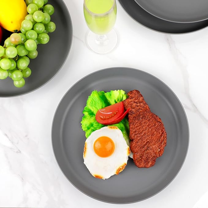 EI 18pcs Dark Grey Wheat Straw Plates Set,Unbreakable Deep Dinner Plates,Reusable Heavy Duty Plastic Plate,Lightweight Salad Plate for Camping,Kitchen,Picninc