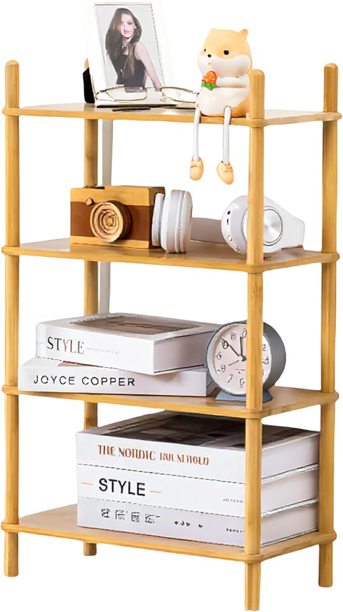 Bamboo Rack | Tool-Free Expandable (2-6 Tiers) | Kitchen Spice Organizer & Office Breakroom Snack/Cup Storage (Natural Bamboo)(Powered by Gogogo) (Nature, 15.6" W(4 Tier))