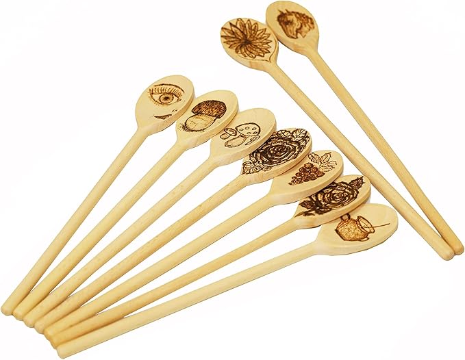 12 Inch Long Wooden Spoon Set by BICB | Natural Beechwood Mixing Spoons for Baking, Cooking & Stirring | Set of 6 Long Wooden Spoons | Cookware Sauce Spoons | Wood Mixing Spoon Set