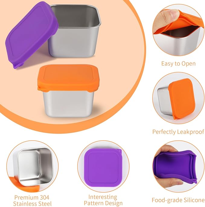 6oz Stainless Steel Sauce Containers with Lids, Leakproof Reusable Salad Dressing Containers for Lunch Boxes Picnics Travel, Dishwasher Safe Food Storage. 6 pcs