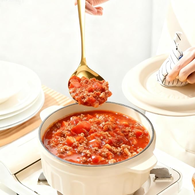 Small Stainless Steel golden Ladle, 7.9-Inch, 2-Pack， Ideal Soup Ladle for Serving Gravy, Sauce, and Soup | Crafted from Premium 18/10 Stainless Steel, Durable and Easy Clean