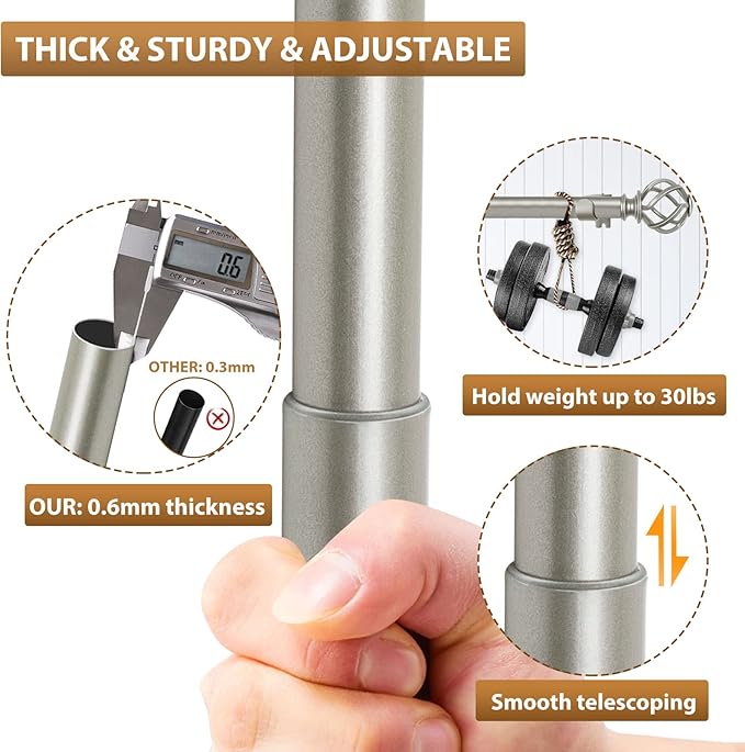 KAMANINA 1 Inch Double Curtain Rods 36 to 72 Inches (3-6 Feet) Window Telescoping Drapery Rod, Antique Sliver Heavy Duty Curtain Rods for Windows, Twisted Cage Finials