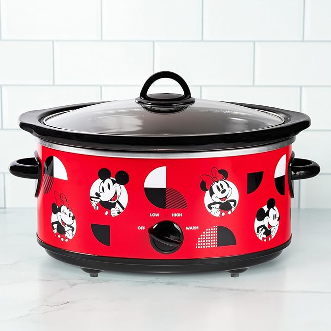 Uncanny Brands Disney Mickey and Minnie Mouse 5-Quart Slow Cooker – Officially Licensed, Removable Stoneware, Adjustable Temperature, Easy-Clean Design