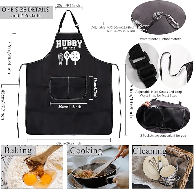 MBMSO Hubby Wifey Cooking Aprons for Couples Apron Sets Hubby and Wifey Est.2025 Wedding Gift for Newlywed His and Hers Apron