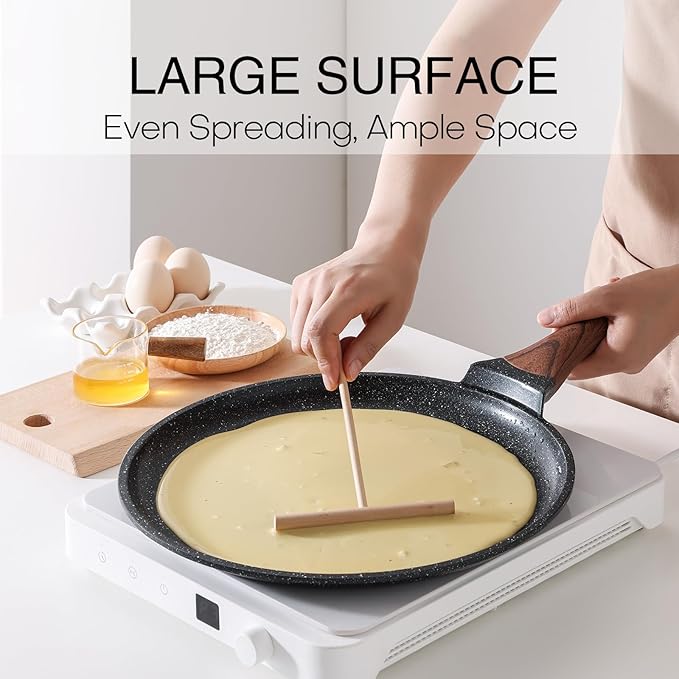 Kordisen Crepe Pan Nonstick, 12 Inch Dosa Pan with Spreader, Granite Coating Comales Para Tortillas Pancake Pan, Flat Bottom for Stove Top, Induction Compatible, PFOA Free