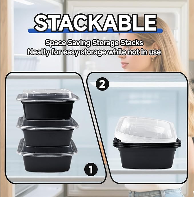 25PCS Leftover Storage Containers with Lids,28OZ Reusable Food Grade Plastic,BPA Free Microwave Dishwasher Freezer Safe,Leftover Food Containers with Lids