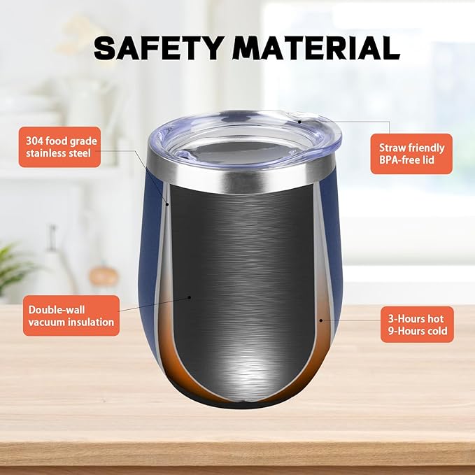 StarSpeed 12oz/8 Pack Wine Tumbler with lid, Stainless Steel Travel Mugs Stemless Double Wall Insulated Coffee Cup, Insulated Wine Glasses Travel Tumbler for Cold & Hot Drinks(Navy Blue, 8)