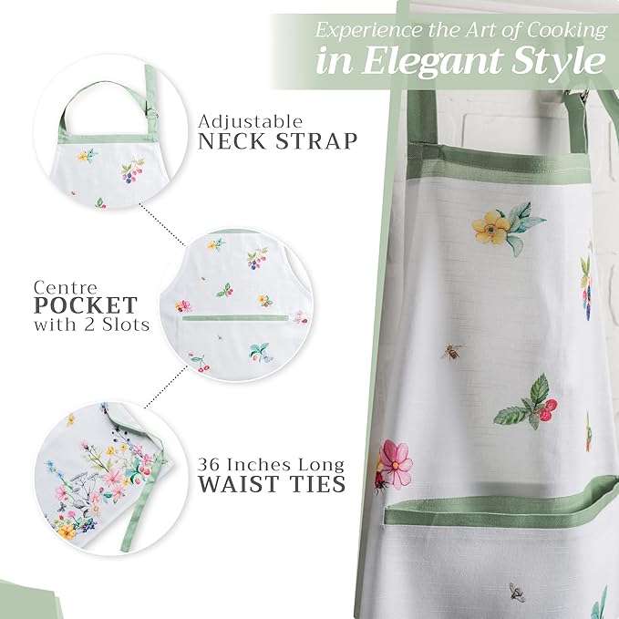 Maison d' Hermine 100% Cotton Apron for women with Pocket Kitchen Chef Apron for Men Cooking Gardening Server Waitress