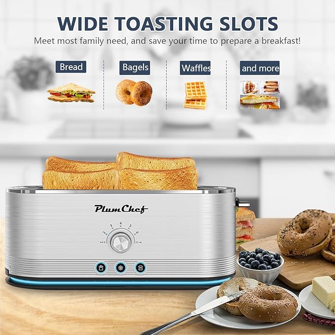 4-Slice Toaster, 7 Browning Settings, Defrost/Reheat Functions, Removable Crumb Tray, Full body Stainless Steel Housing 1350W ，Anti-Fingerprint & Anti-Jam,(1, Silver)