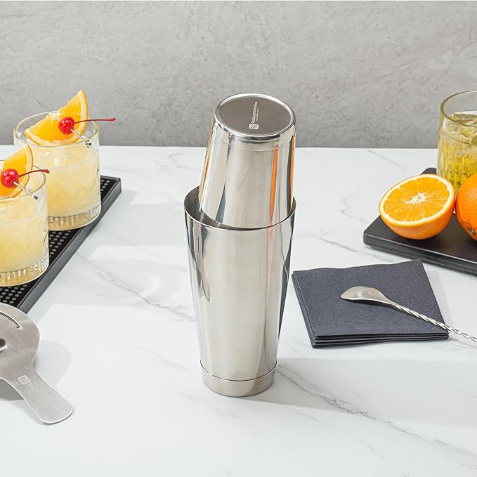 Restaurantware Bar Lux 24 Ounce Boston Shaker 1 Metal Cocktail Shaker - Weighted Bottom No Leak Stainless Steel Martini Drink Mixer Essential Bar Tool For Home Use Or Bartenders