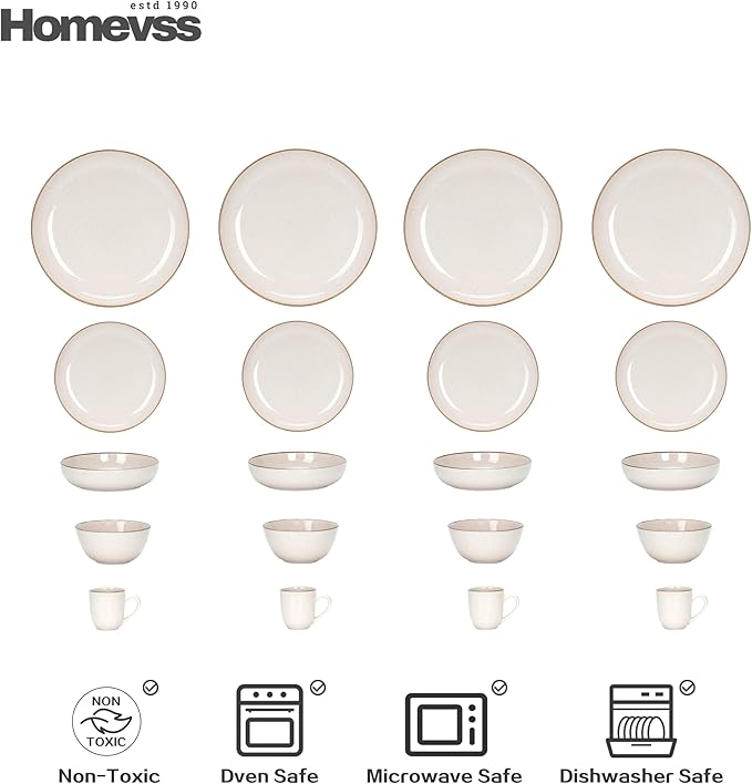 HomeVSS 20-Piece Dinnerware Set - Serves 4, Bright Glaze Peach plates and bowls sets with Speckle Effect for Microwave & Dishwasher Safe