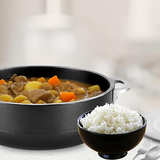 Alpine Cuisine 13-Quart Nonstick Aluminum Caldero Pot with Glass Lid & Riveted Handle | Heavy-Duty Cookware for Large Servings of Stew & Rice | Easy Clean, Black