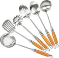 6 Packs 304 Stainless Steel Kitchen Cooking Utensils, 15 inch Cooking Utensils Tools, Turner, Ladle, Spoons & Pasta Server, Wooden Handle