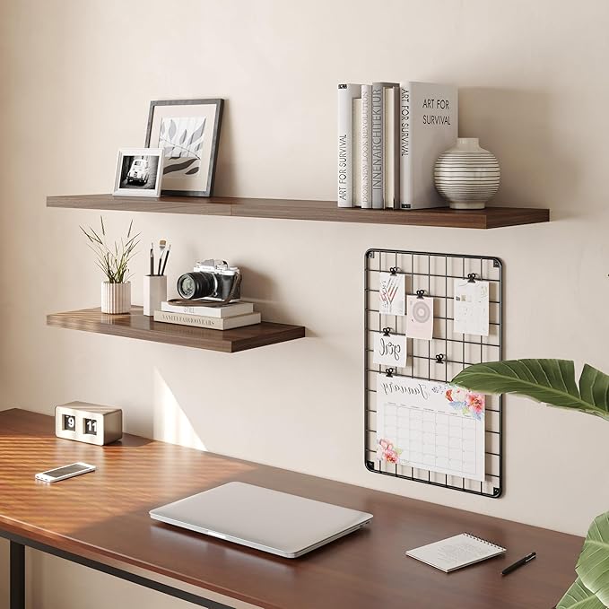 Wall Shelf Set of 3, Walnut Floating Shelves 36 in W x 10 in D x 1 in H, Wooden Floating Wall Shelf with Invisible Brackets for Living Room/Bedroom/Bathroom/Kitchen Storage and Decor