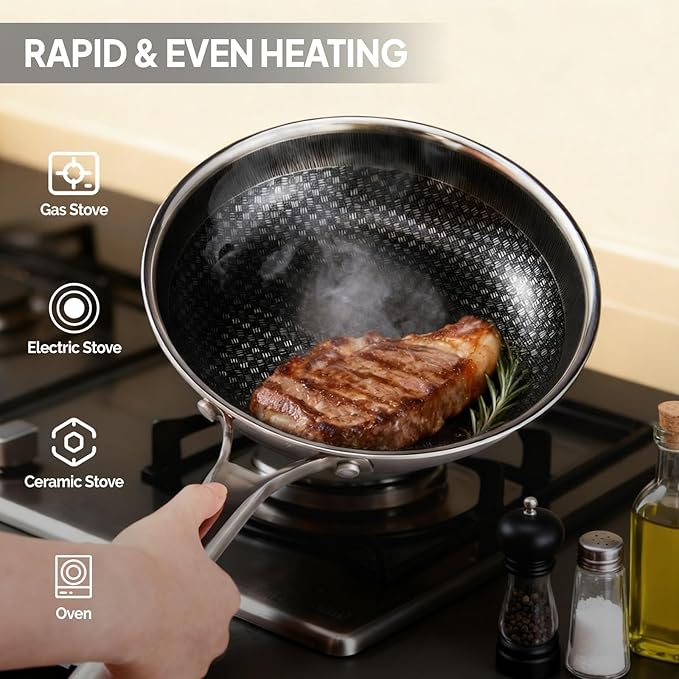 VINGLI 11 Pcs Non-Stick Cookware Set, Stainless Steel Pots and Pans Set with Lids, Non-Toxic Saute Sauce Pot, Soup Pot, Frying Pan, PFOA & PTFE Free, Compatible for All Cooktops (11 Nonstick Set)