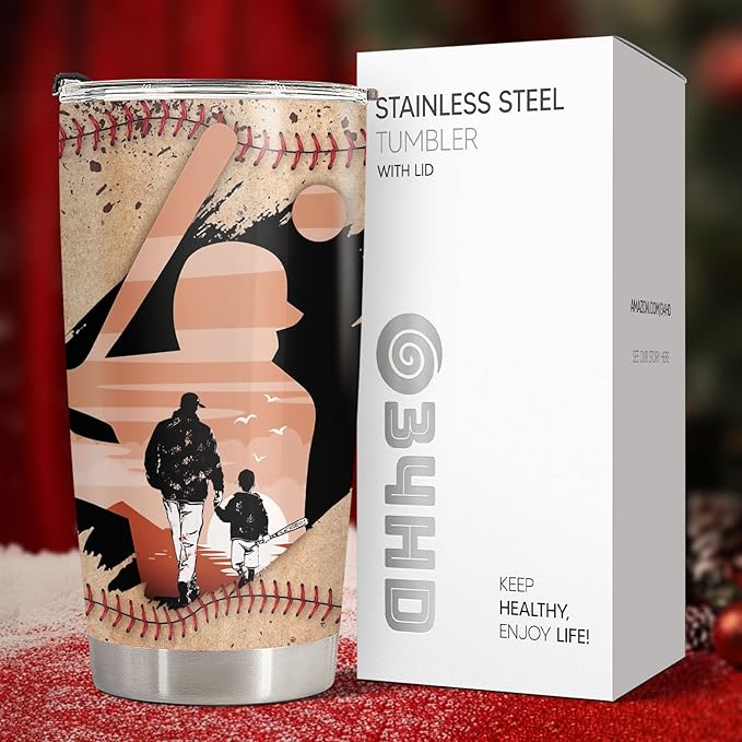 34HD Sport Gifts, Baseball Dad Tumbler with Lid 20 oz Stainless Steel, Behind Every Player Coffee Mug, Baseball Dad Birthday Gifts from Son Christmas Gift