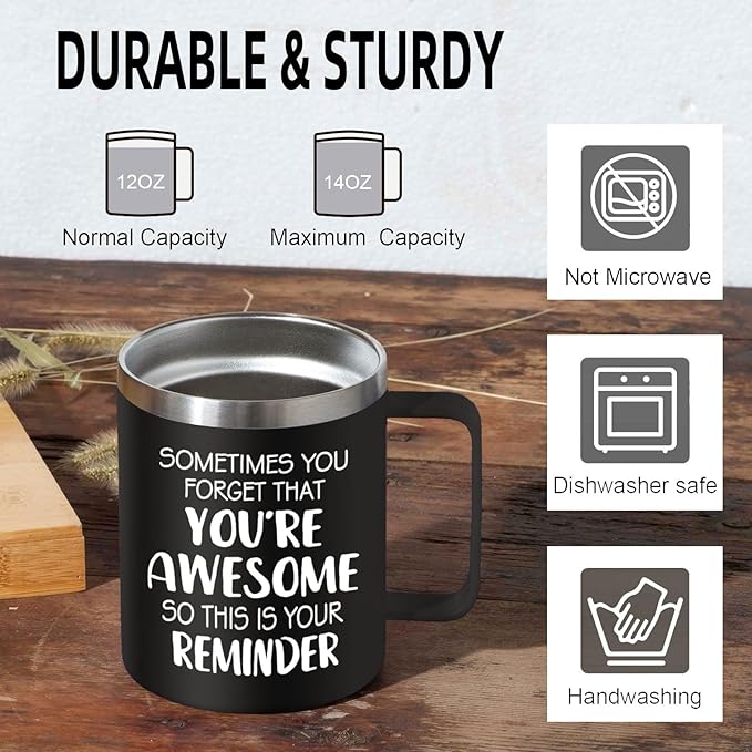 Inspirational Gifts for Men - Sometimes You Forget You're Awesome Coffee Mug, Funny fathers Day Birthday Gifts for Him, Husband, Dad, Boyfriend - 14Oz Black