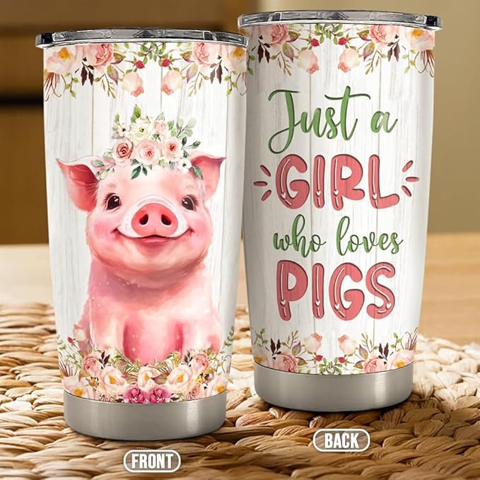 Pig Tumbler 20oz Stainless Steel Insulated Coffee Travel Mug Cup for Women Girls Pig Gifts for Birthday Christmas