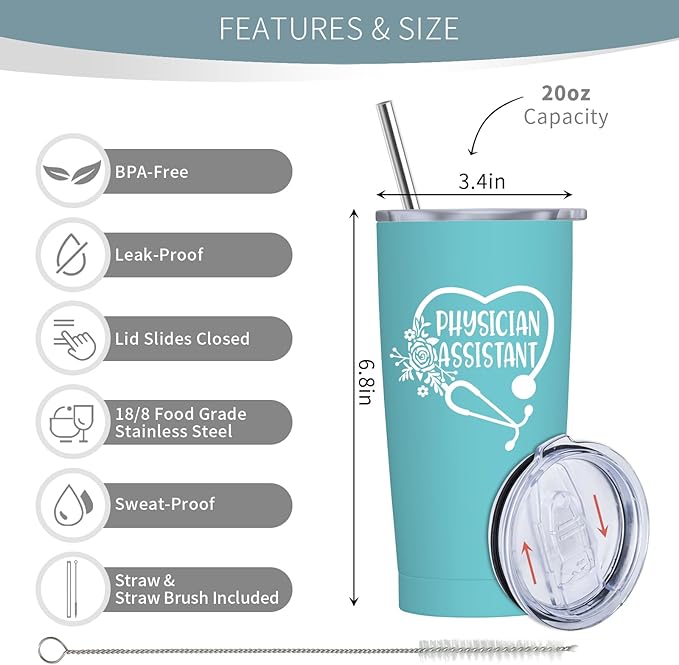 Physician Assistant Gifts for Women - Christmas Gifts for Physician Assistant - PA Appreciation Gift - PA Student Gift, 20 oz Stainless Steel Tumbler With Lid & Straw