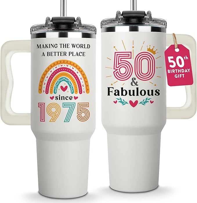 50th Birthday Gifts For Her, Woman, 1975 Birthday Gift For Women, 50 And Fabulous Gift, Cool Present For 50 Year Old Female, Fifty Years Old Gifts For Lady, Turning 50, 50th Tumbler 40oz
