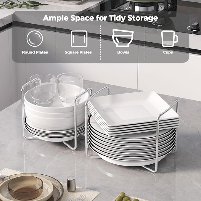Adjustable Bamboo Dish Drying Rack - Stainless Steel 304 Dish Rack for Kitchen | Counter Home Essentials for Efficient Dish Organization and Drying (White, 1*Small&1*Large)