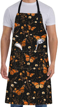 Cute Butterfly Apron for Women with Floral,28x33in,Autumn Nature Kitchen Aprons with 2 Pockets,Oxford Fabric,Elegant Adjustable Apron for Cooking Baking Gardening Chef,Gifts for Mom Wife