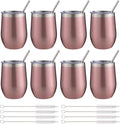 12 oz Insulated Wine Tumbler with Lid and Straw,Stainless Steel Stemless Wine Tumbler Glasses Double Wall Vacuum Wine Cups Tumbler Bulk for Champaign,Cocktail,Office(Rose Gold,8)