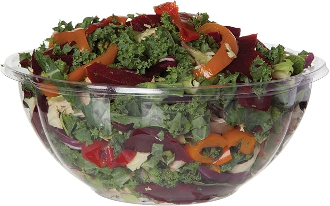 ECO PRODUCTS Compostable Clear PLA Plastic 24oz Salad Bowl No Lid, Case of 300, Disposable Round To Go Cold Food Containers, Lids Sold Separately, Renewable PLA Material Made from Plants, ASTM, BPI