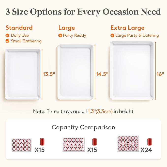 Lifewit Plastic Serving Tray for Party Supplies, 6 Pcs White Trays for Serving Food, Reusable Platter for Buffet, Fruit, Charcuterie, Snack, Rectangle, Holiday Christmas Essentials, BPA Free