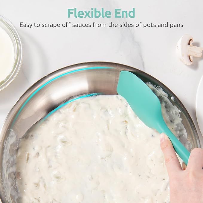 600ºF Heat Resistant Silicone Spoons: U-Taste Flexible Baking Spoon Spatula & Cooking Scoop Spoonula, Seamless Soft Kitchen Utensils for Serving, Scraping, Scooping in Non-Stick Cookware (Aqua Sky)