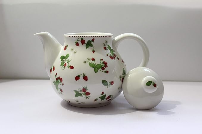 Porcelain Teapots,Lovely Strawberry Design Tea Pot for Tea or Coffee,Ceramic Teapot with Lids,Home and Kitchen Dining Serveware Pot,Beige