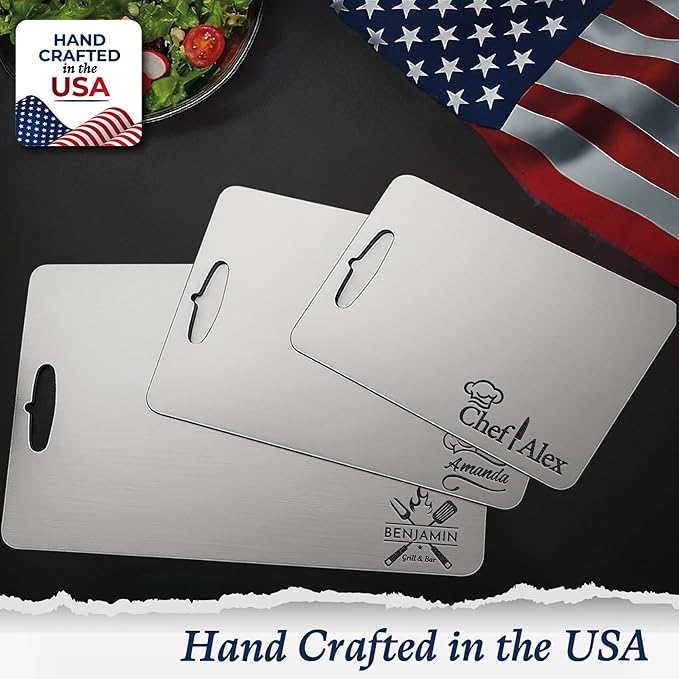 Personalized Titanium Cutting Board, Pure Titanium, Stainless Steel Premium Custom Engraved Chopping Board Gift for Men, Women, Dad, Birthday, Anniversary, Christmas, Kitchen Chefs & BBQ Grill Lovers