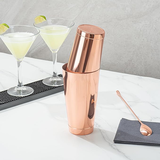 Restaurantware Bar Lux 24 Ounce Boston Shaker 1 Copper-Plated Cocktail Shaker - Weighted Bottom No Leak Stainless Steel Martini Drink Mixer Essential Bar Tool For Home Use Or Bartenders