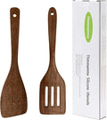 Wooden Spatula Nonstick Turner Acacia Wood, 12" Long Handle Flat Frying Spatulas Handmade for Kitchen Gifts, Ideal Cookware Utensils for Cooking Eggs, Fish, Pancakes, 2 Pack