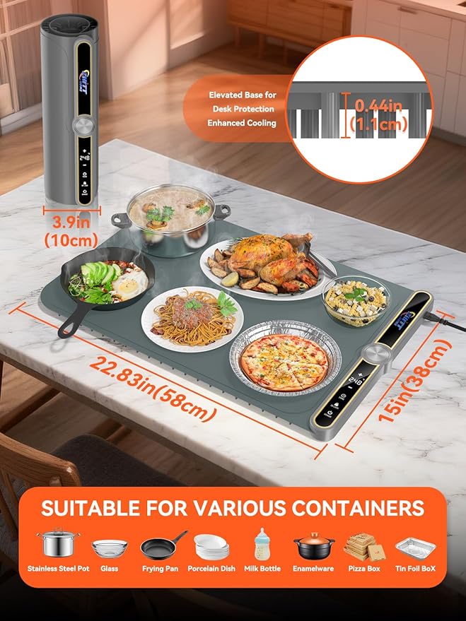 Food Warming Mat, 9 Temperature Modes & Upgraded Electric Heating Wire Full Surface Heating, Portable Warming Mat for Food, 6-Hours Auto Shut-Off Food Warming Mat for Buffet, Parties