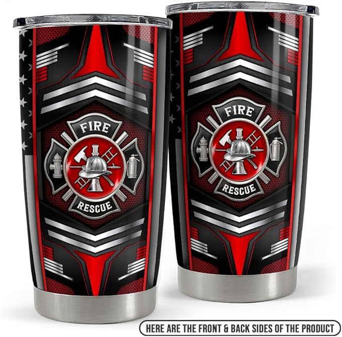 SANDJEST Firefighter Tumbler 20oz Stainless Steel Insulated Travel Mug Cup for Fireman Dad Husband Firefighters Gifts for Birthday Christmas Fathers Day