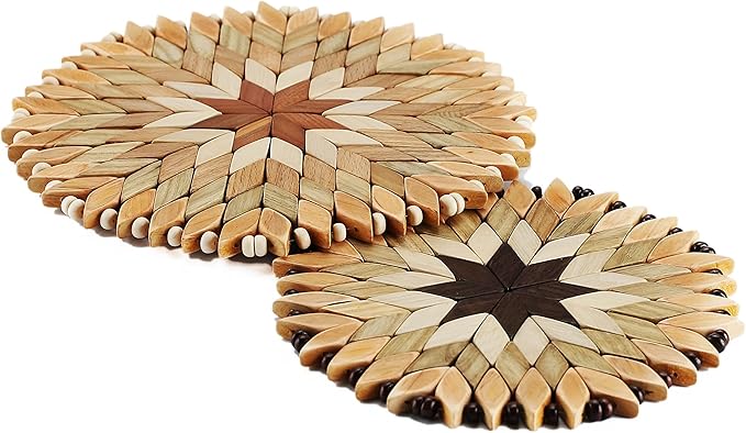 Set of 2 Large Handmade Wooden Trivets for Hot Dishes - Diameter 9" and 7"- Big Coasters and Hot Pads - Great Kitchen Gift Idea - by SPL Woodcraft Ukraine